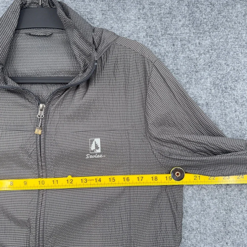 Sevlae Hooded Windbreaker Jacket Gray Grid Full Zip Lightweight